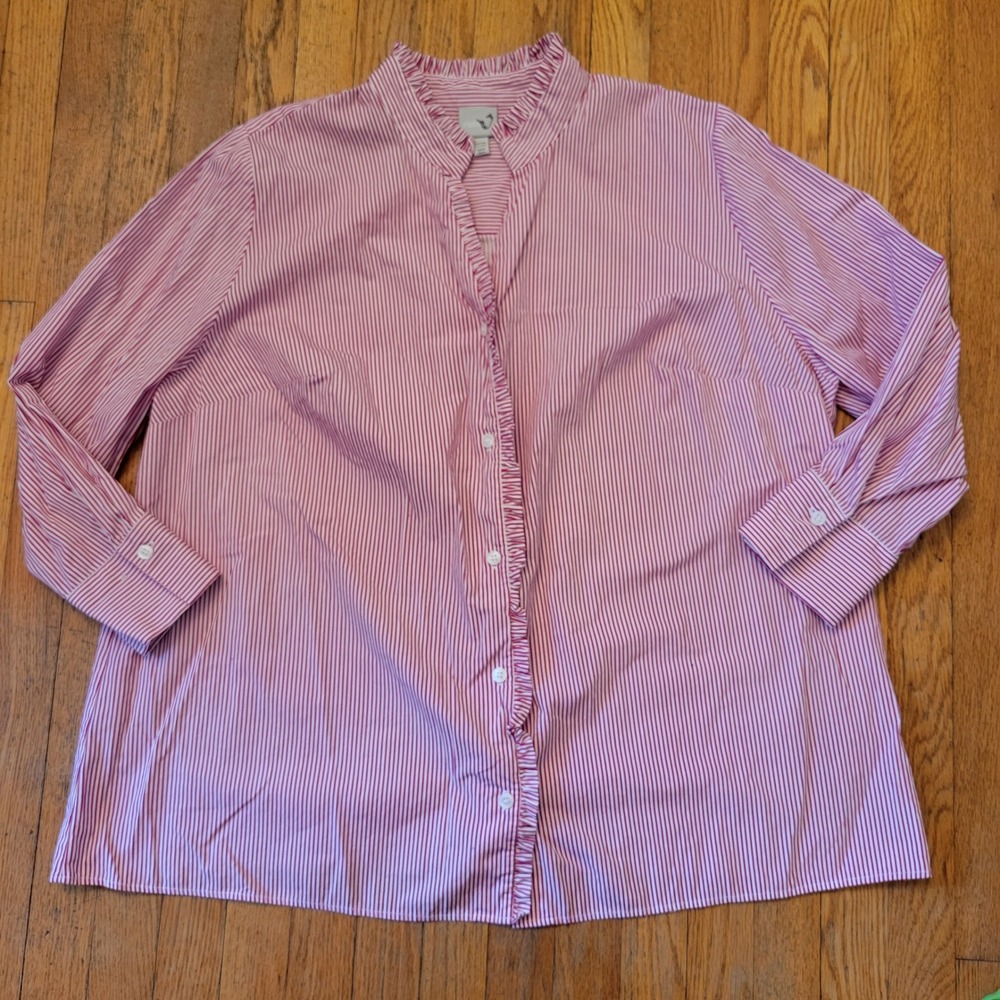 Von Landen 28/30 Blouse Red‎ White Stripe Button Up Preppy Academia Ulla Popken